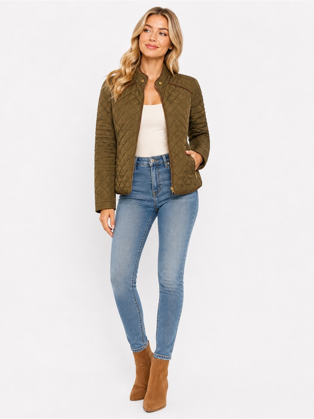 Love Tree Size Large Quilted Olive Green Women's Jacket Classic Lightweight Coat
